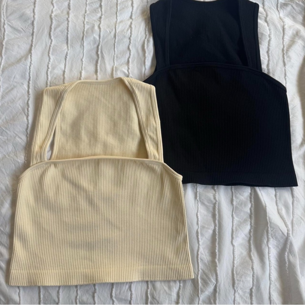 Stylish Black and Cream Ribbed Women's Tops